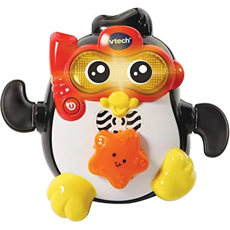 VTech Gedeon, Schwimmmeister, interaktives Badewannenspielzeug mit schwimmendem Pinguin und Lichtern, Version FR
