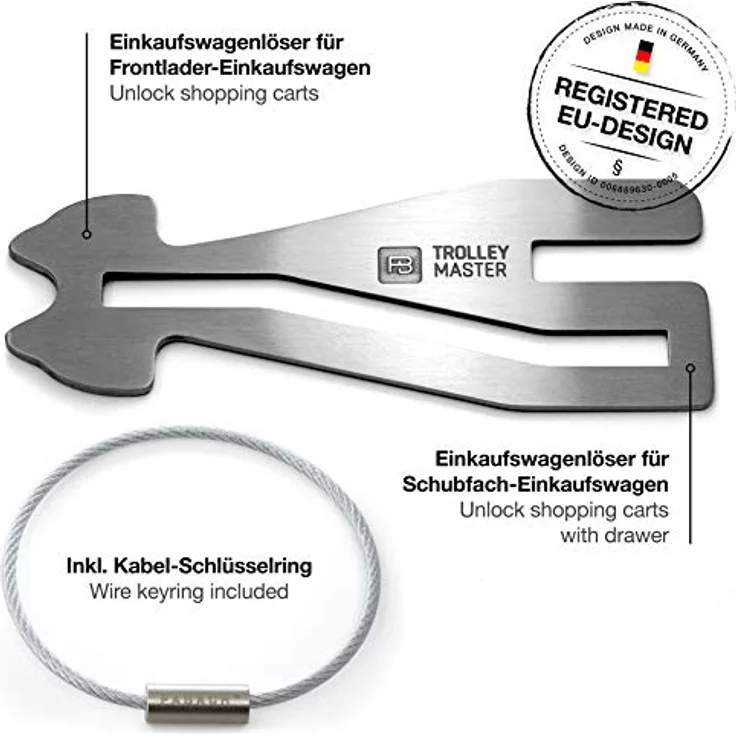 FABACH Trolley Master Stainless Steel Series, Edelstahl Einkaufswagenlöser Schlüsselanhänger für Frontlader- und Seitenschubfachfunktion, rostfreies Design – Bild 2
