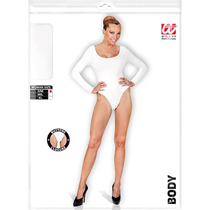 W WIDMANN MILANO Party Fashion Kurzer Damen Body, figurbetont mit langen Ärmeln und Knopfverschluss, Größe XL, ideal für Karneval und Tanzperformances – Bild 2