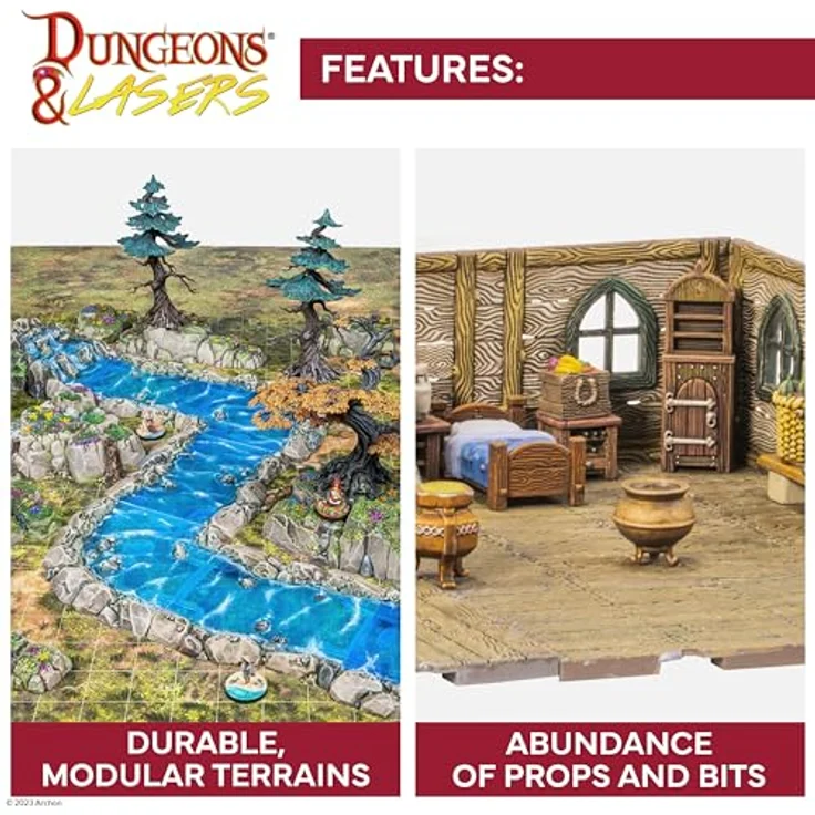 Archon Studio Dungeons & Lasers - Scales & Ales Tavern, Modularer Spieltisch mit 256 Stiften und 144 Clips, rustikales Design mit Keller und Balkonen – Bild 4