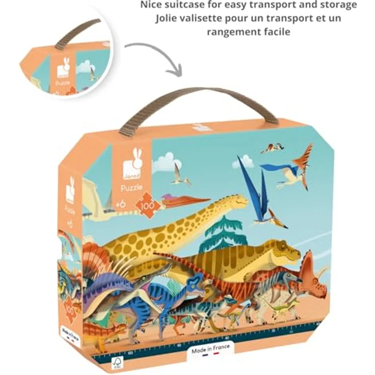 Janod Kinder-Panoramapuzzle Dino, 100 Teile, 1 Meter lang, FSC-zertifizierte Pappe, Pflanzenfarbe, ab 6 Jahre, J05831 – Bild 4