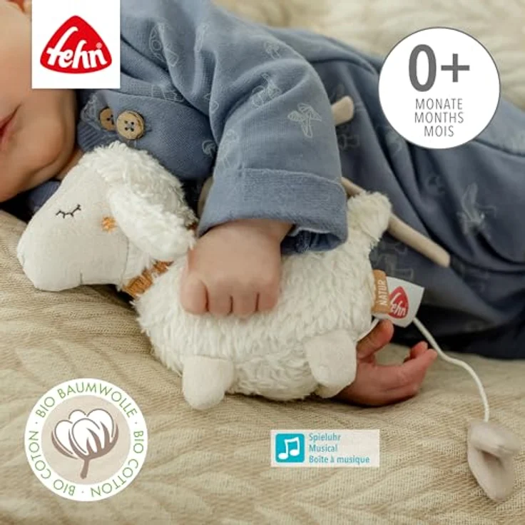 Fehn Spieluhr fehnNATUR, Mini-Spieluhr Schaf mit Bio-Baumwolle, Melodie „Brahms Wiegenlied“ – Bild 3