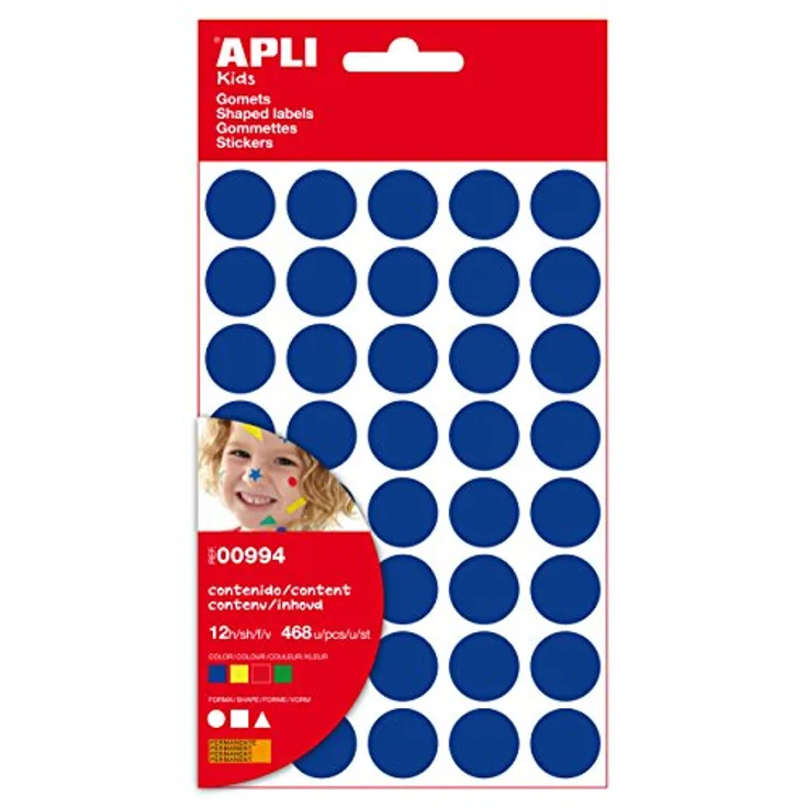 Apli 00994 - Tüte mit Aufkleber, große geometrische Figuren, Wasserfarbe, verschiedene Farben, 12 Seiten pro Tüte, 10 Einheiten