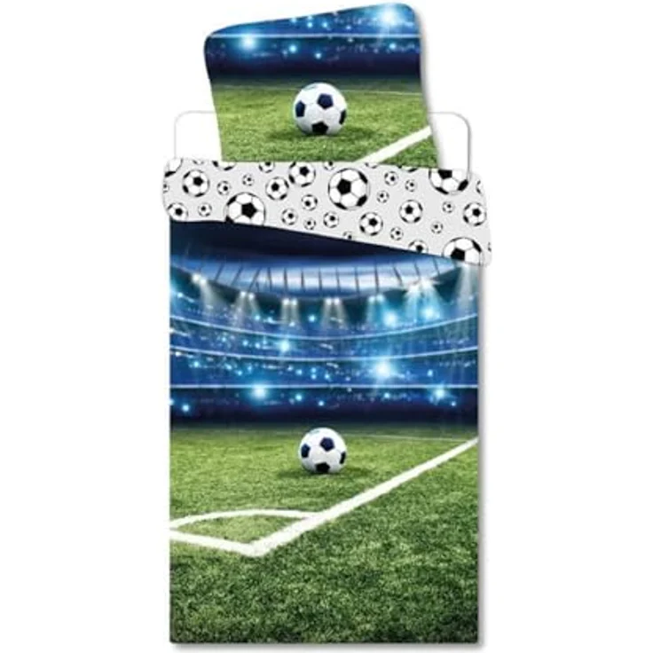BrandMac Bettwäsche Fußball Stadion 135 x 200 cm, 100% Baumwolle in Kinderbettwäschen, blau – Bild 1