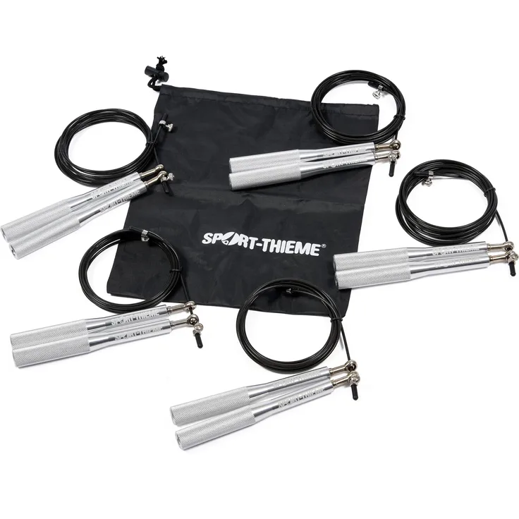 Sport-Thieme Speed Rope, Springseil mit einstellbarer Länge (300 cm), Schwarz-Silber, Aluminiumgriffe, geeignet für Fitness und Ausdauersport
