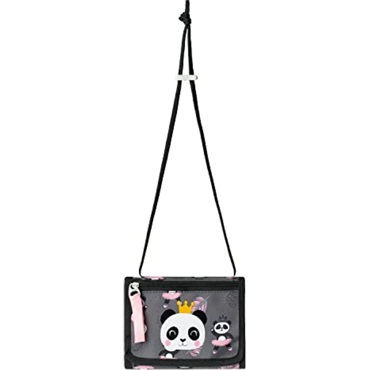 Baagl Brustbeutel Kinder, Geldbörse für Mädchen, Mini Portemonnaie mit Reißverschluss und Kordeltrage, Panda-Design, 14,5 x 8,5 cm – Bild 2