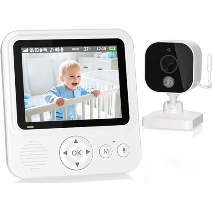BURNNOVE Babyphone mit Kamera 720P IPS, Videoüberwachung ohne WLAN, 2000mAh Akku, Nachtsicht, Temperaturalarm, Gegensprechfunktion, Digitalzoom, 8 Schlaflieder, kompakt und tragbar – Bild 1