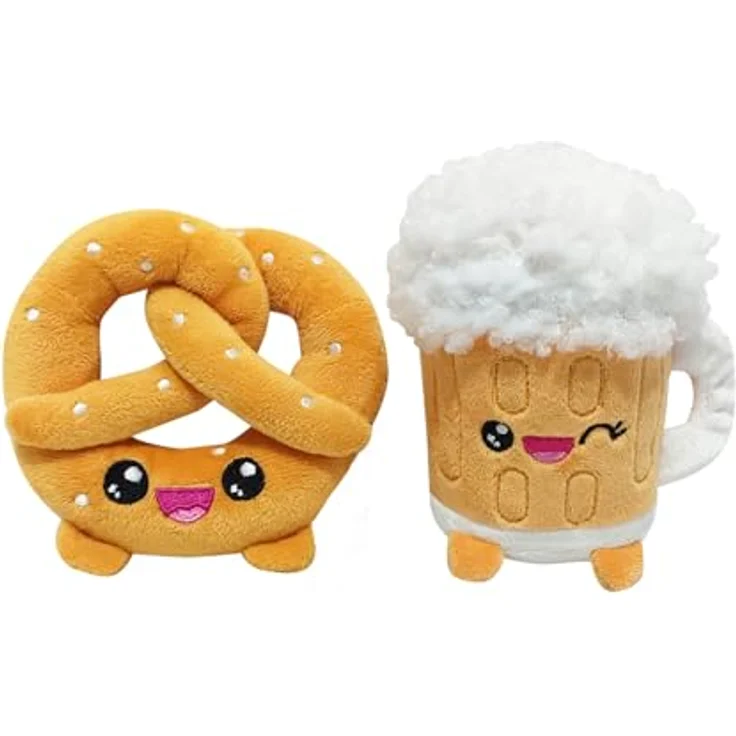 Joy Toy Plüsch - Bier und Brezel Kuscheltiere, 2er-Pack flauschig-weiche Plüschfiguren, 15 cm, inklusive Take Away Tasche 21 x 21 cm – Bild 2