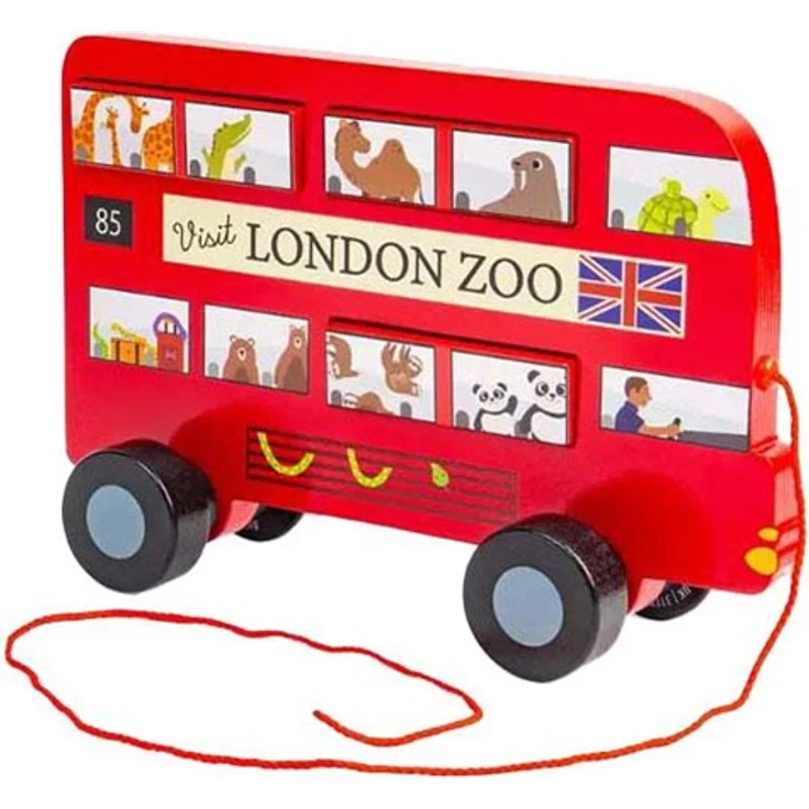 Bigjigs Wooden London Bus Pull Along Figure, Kreatives Spielzeug im klassischen Rot für fantasievolles Spielen