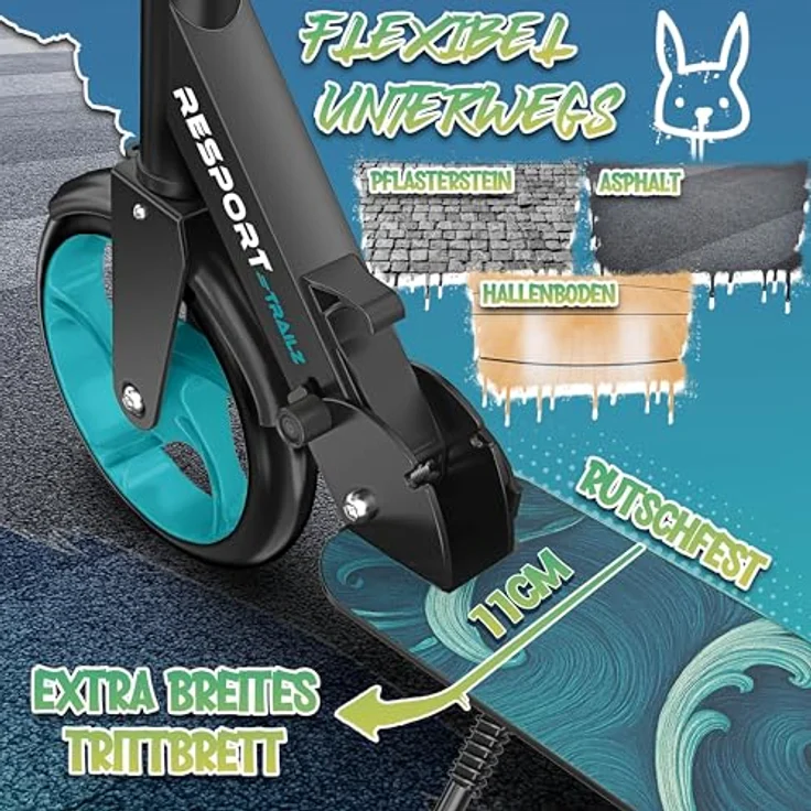 RE:SPORT Cityroller RE:SPORT® Trailz, höhenverstellbarer & klappbarer Scooter mit 200mm Rädern, LED, Klingel und Tragegurt, belastbar bis 100 kg – Bild 7