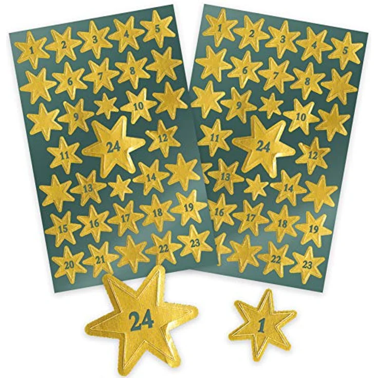 AVERY Zweckform 66 Aufkleber Weihnachten Sterne gold Glanzpapier (Made in Germany, Weihnachtskalender, selbstklebende Weihnachtsdeko, Zahlen 1-24) – Bild 1