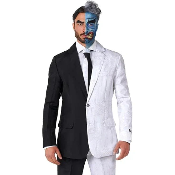 Suitmeister Halloween-Kostüm für Herren, DC-Charaktere, schmale Passform, Schwarz-Weiß, Zwei Gesichter, M – Bild 4