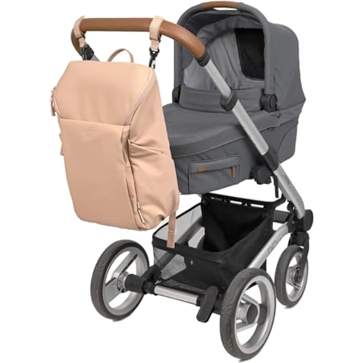 LÄSSIG Slender Up Backpack, Baby Wickelrucksack mit Wickelunterlage, Kinderwagenbefestigung und Flaschenhalter, camel – Bild 3