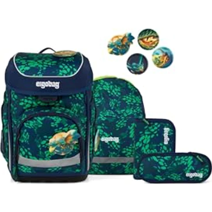 ergobag cubo Set, ergonomischer Schulranzen 5-teilig für 1. Klasse, höhenverstellbar, reflektierend, mit Kletties, aus 27,7 recycelten PET-Flaschen – Bild 1