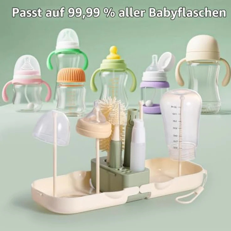 Diboniur Set Flaschenbürsten Baby 7 in 1, inklusive Saugerbürste, Strohhalmbürste, Abtropfgestell und Aufbewahrungsbox, Silikon – Bild 5