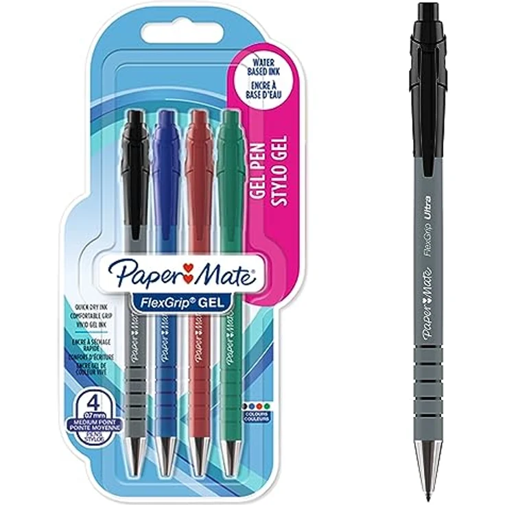 PAPER MATE FlexGrip Gelstifte | 0,7 mm | schwarze | blaue | rote & grüne Tinte | 4 Stück – Bild 1