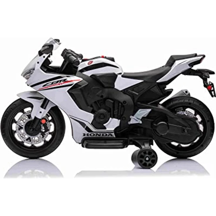 Beneo Kinder-Elektromotorrad HONDA CBR 1000RR, lizenziert, 12V-Batterie, Kunstledersitz, Kunststoffräder, 30W-Motor, LED-Beleuchtung, solider Rahmen, Hilfsräder, weiß – Bild 2