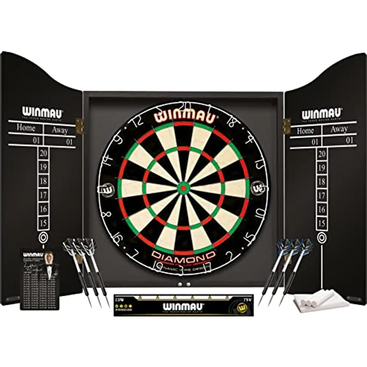 WINMAU Professionelles Dart Set, Diamond Plus Dartscheibe mit Hochwertigem Schrank und Oche Line – Bild 1