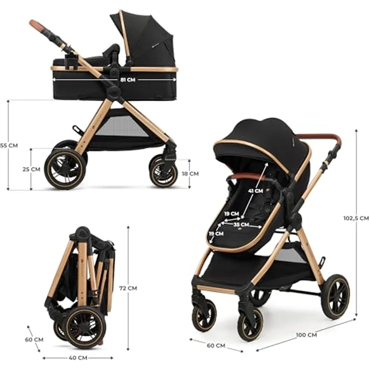 Kinderkraft 3in1 Kombi-Kinderwagen-Set ESME, wendbarer Sitz & Wanne, bis 22 kg, inkl. Babyschale MINK PRO i-Size, Getränkehalter, Wickeltasche, Pure Black, mit Gratis Mobilitätsgarantie – Bild 15
