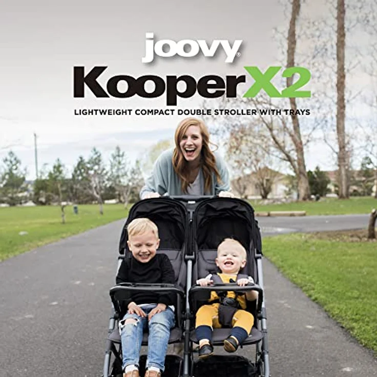 Joovy Kooper X2 Doppelter Kinderwagen, leichter Kinderwagen, kompakt zusammenklappbar mit Ablagen, grau – Bild 3