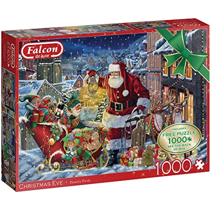 Jumbo Falcon de Luxe Heiligabend Weihnachts-Puzzle für Erwachsene, 2 x 1000 Teile, Illustrationen von Daniela Pirola, recycelter Karton, je 68 x 49 cm