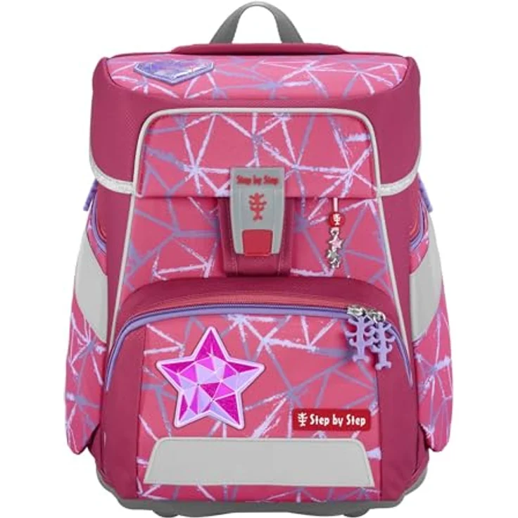 Step by Step Schulranzen-Set Space „Star Stella“ 5-teilig, lila-rosa, Stern-Design, ergonomischer Tornister mit Reflektoren, höhenverstellbar mit Hüftgurt für Mädchen ab der 1. Klasse, 20L – Bild 2