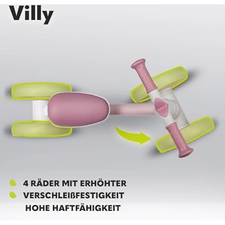 Lionelo VILLY Kinder Laufrad - Lauflernrad Spielzeug mit 4 Rädern, vordere Dämpfung, ergonomischer Sitz - für 12-36 Monate Baby bis 30 kg - Erst Rutschrad Fahrrad für Mädchen und Jungen, verfügbar in 3 Farben – Bild 4