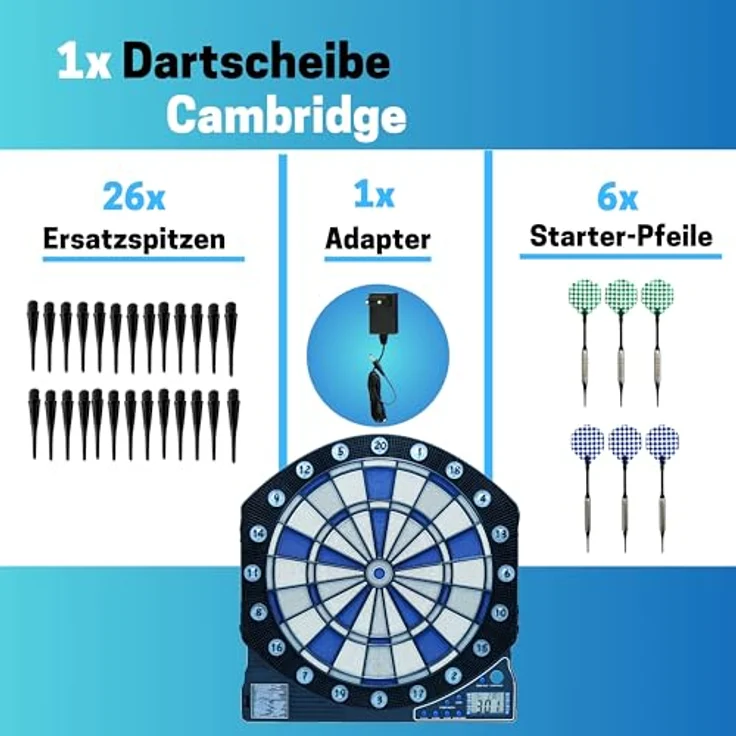 BEST SPORTING Dartscheibe elektronisch Cambridge I LED-Anzeigen, 6 Dartpfeile & 24 Ersatzspitzen, Dartboard Kabinett, offizielle Turniermaße, 33 Spiele mit 86 Varianten – Bild 2