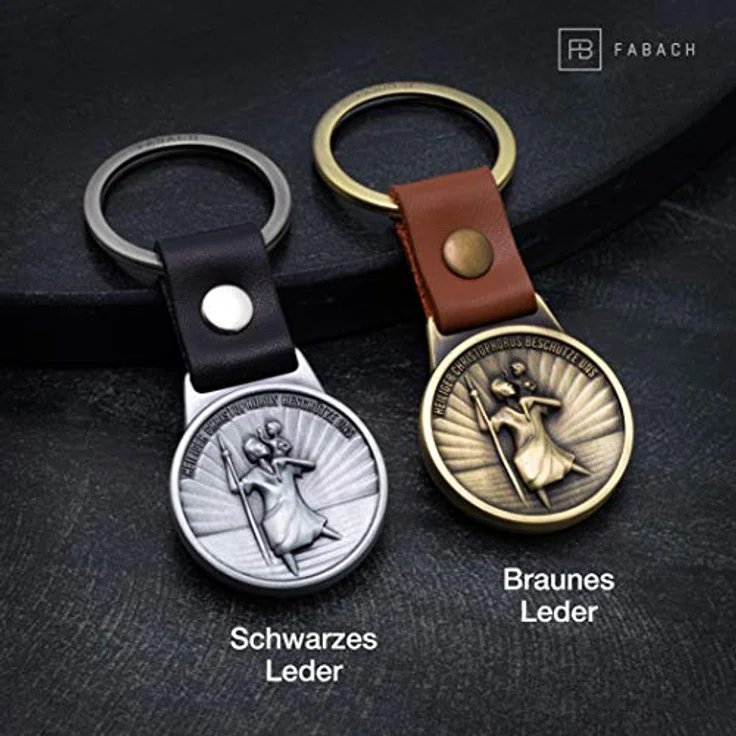 FABACH Christophorus Schlüsselanhänger am Lederband - Schutzpatron für Autofahrer und Reisende - Heilige Christophorus Plakette Auto Glücksbringer - Schutzengel Auto Motorrad Anhänger modern – Bild 3