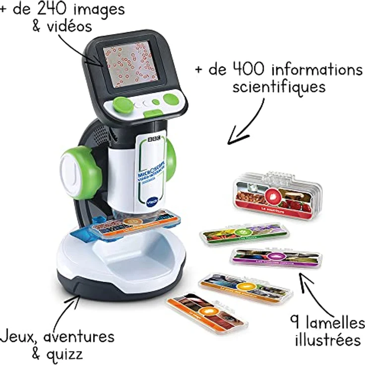 Vtech 80-616105 Mikroskop Genius XL, Analyse-Set mit BBC-Videos, Weiß/Grün/Schwarz – FR VERSION – Bild 2