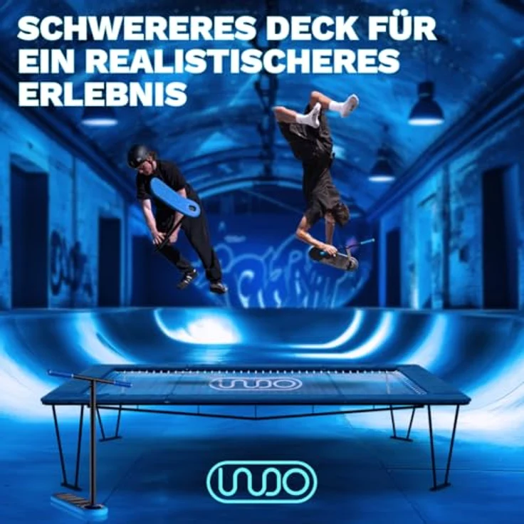 Indo Trampolin Scooter PRO V2, schwarzes-blaue Stunt-Scooter mit leichtem Schaumstoffdeck und Aluminumlenker für Fortgeschrittene – Bild 5