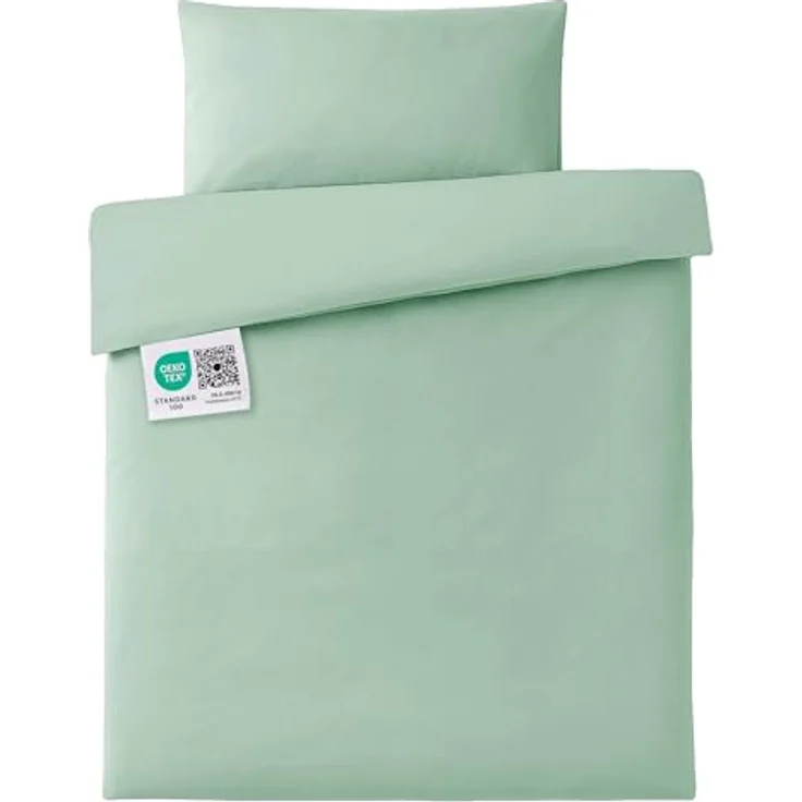 MAKIAN Babybettwäsche Set 100x135, 40x60 cm | 100% Baumwolle, atmungsaktiv, pflegeleicht, Hotelverschluss, Oeko-Tex Zertifiziert, Eisgrün – Bild 1