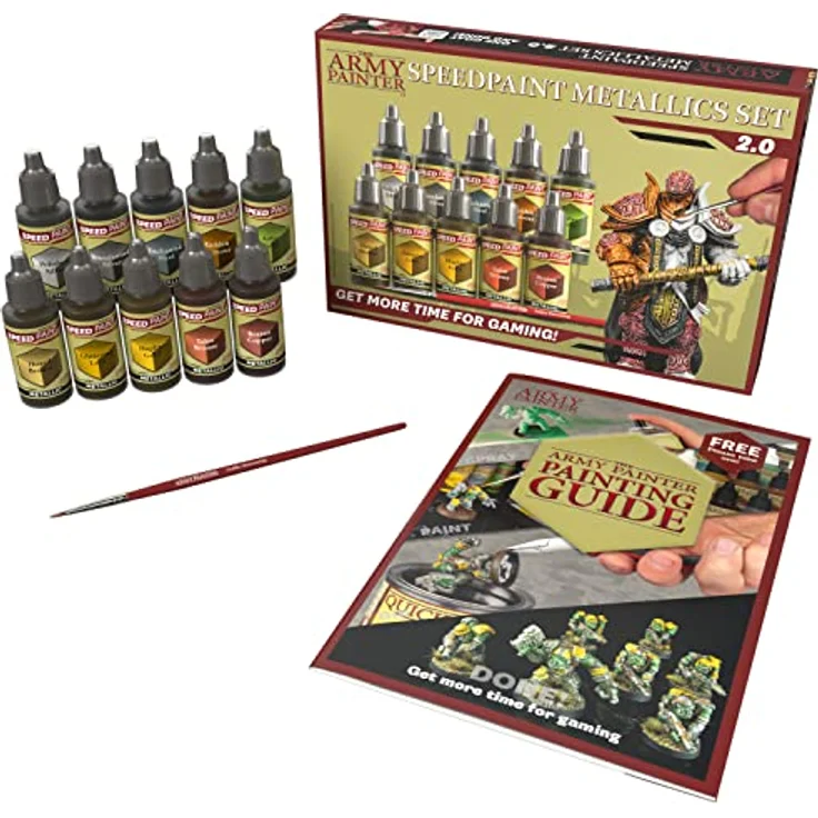 The Army Painter Speedpaint Metallics Paint Set 2.0, 10 Acrylfarben Metallic 18ml, inklusive 1 Grundierpinsel, Modellfarben für Fantasy Miniaturen – Bild 2
