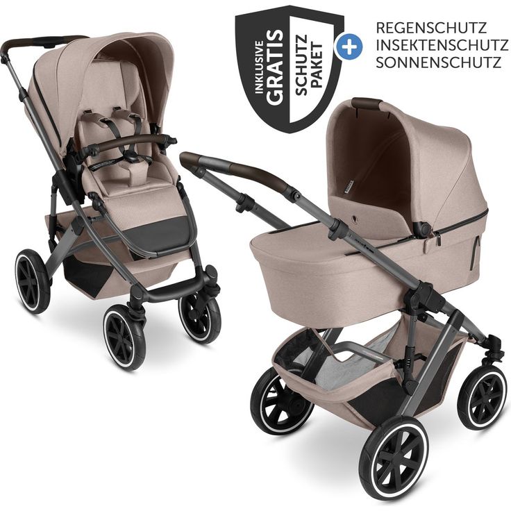ABC Design Kombi-Kinderwagen Salsa 5 Air, 2 in 1 mit Babywanne und Sportsitz, XXL-Zubehörpaket, Camel, inkl. Gratis Mobilitätsgarantie