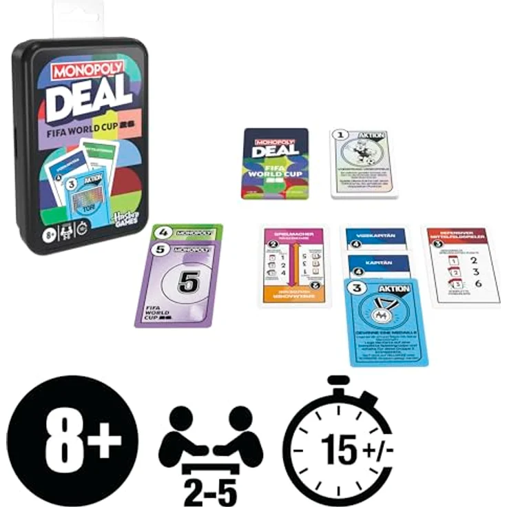 Monopoly Monopoly Deal FIFA World Cup 2026 Edition - Offiziell lizenziertes Fußball-Kartenspiel für 2 bis 5 Spieler, ab 8 Jahren, Spieldauer 15 Min, Deutsche Version – Bild 2