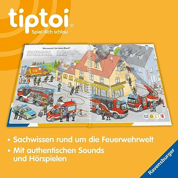 Ravensburger tiptoi® Buch - Wieso? Weshalb? Warum? - Bei der Feuerwehr, interaktive Kinderbuch über Feuerwehrfahrzeuge und Einsätze – Bild 5