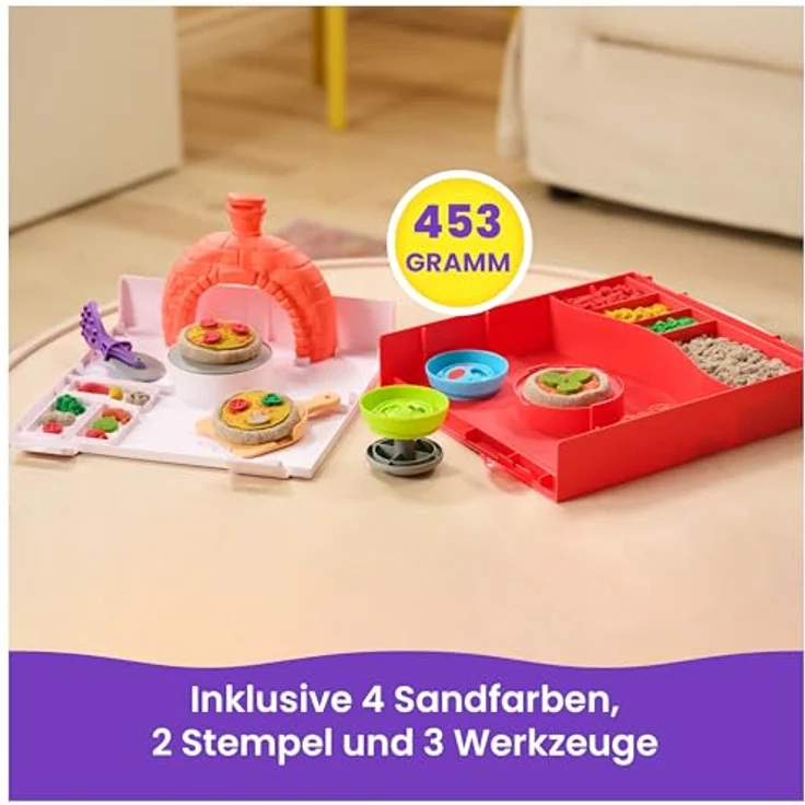 Spin Master Kinetic Sand Squish Pizza Set, Kreativset zur Förderung von Feinmotorik und Kreativität, inkl. Förmchen für individuelle Beläge – Bild 7