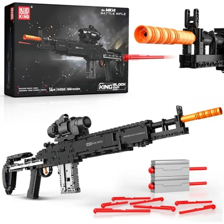 Mould King 1:1 MK14 Militärmodell Bausatz, Gewehrmodell mit Schussfunktion, 1606 Teile für Erwachsene/Jugendliche ab 14 Jahren