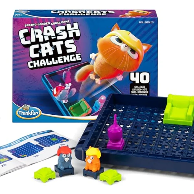 ThinkFun Crash Cats Challenge, actiongeladenes Katzen-Logikspiel für Kinder ab 8 Jahren, 50+ Herausforderungen, für Einsteiger und Fortgeschrittene