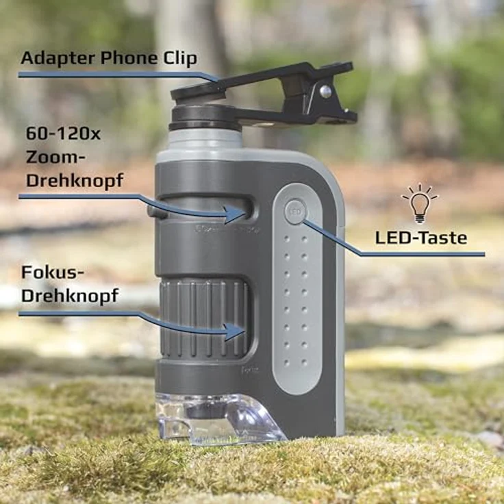CARSON MicroBrite Pro MM-350, Taschenmikroskop mit 60-120x Vergrößerung und LED-Beleuchtung, inkl. Smartphone-Adapterclip – Bild 11