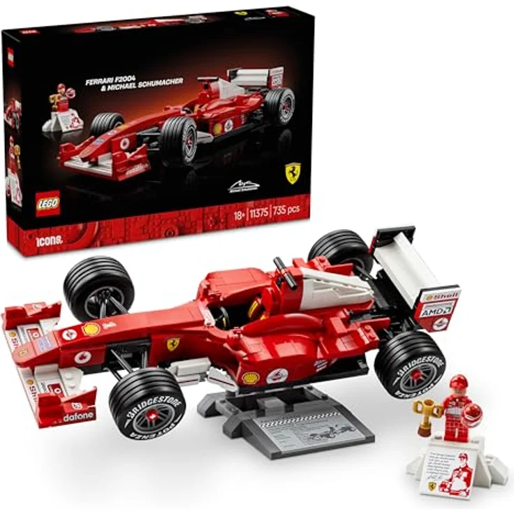 LEGO Icons Ferrari F2004, F1 Rennwagen Modellbau mit V10-Motor, Michael Schumacher Minifigur, für Erwachsene, 11375 – Bild 1