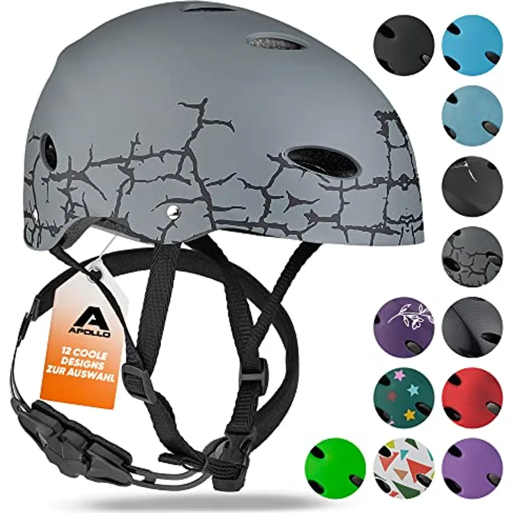Apollo Skaterhelm Herren, Damen und Kinder | Kinderfahrradhelm | Verstellbar | Skateboard, Scooter, BMX Helm Kinder mit Drehrad-Anpassung | für Jungen und Mädchen | Verschiedene Größen und Farben