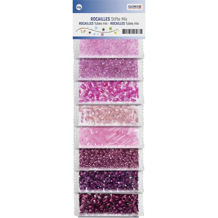 Glorex Bastelperlen Glorex Rocailles/Stifte rosatöne mix, 40 Gramm, 8 Farben