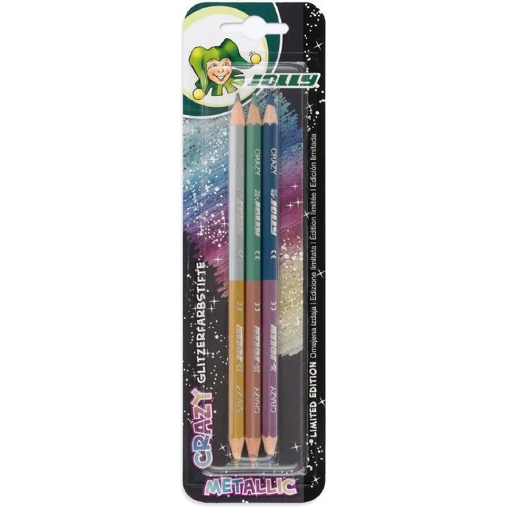 JOLLY Buntstift 3000-0515, Glitzerstifte Crazy Metallic, 6 Glitzerfarben in 3 Stiften - Made in Austria – Bild 1