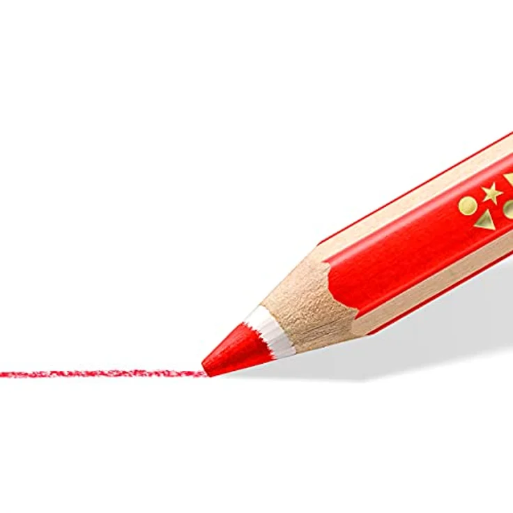 STAEDTLER Buntstift Noris super jumbo, erhöhte Bruchfestigkeit, Sechskantform, ABS-System, attraktive Sternchenprägung, Set mit 12 brillanten Farben und einem Spitzer, 129 NC12P1, 12 Stück (1er Pack) – Bild 3