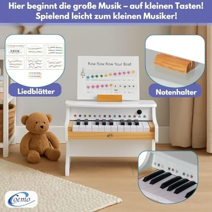 Coemo Kinder-Klavier, 25 Tasten Piano für Kinder, Klangqualität und Motorikspielzeug, Holzklavier für Kleinkinder, kompakte Variante 42x25x29 cm – Bild 3