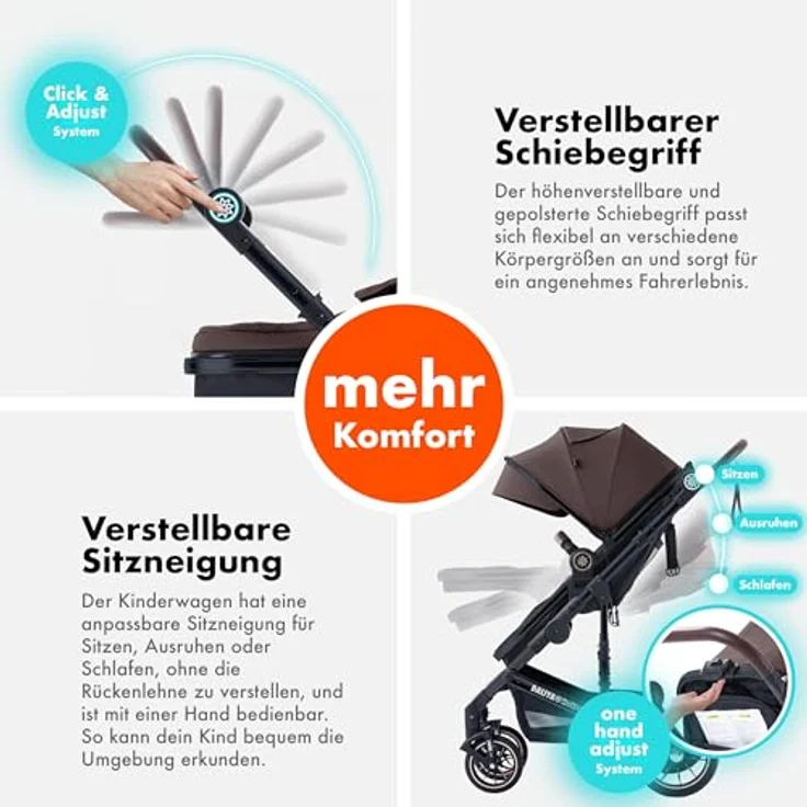 Daliya® NEOMOVE 3in1 Kinderwagen, Buggy & i-Size Babyschale | Alu-Rahmen | Großer Einkaufskorb | Stadt & Gelände (Schwarz-Weinrot) – Bild 5