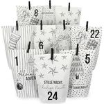 PAPIERDRACHEN Extravaganter Adventskalender zum Befüllen - mit 24 weißen Geschenktüten und 24 Zahlenaufklebern - Motiv Christmas Set 15 - zum Basteln und Verschenken - Weihnachten & Advent