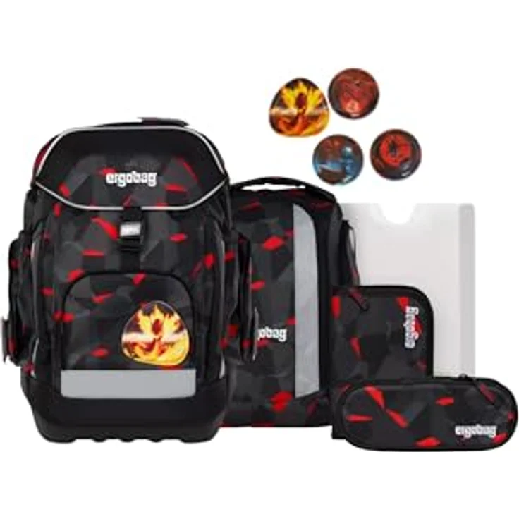 ergobag maxi set 6-teilig, ergonomischer Schulrucksack für Grundschule, verstellbar, grau, inkl. Sportrucksack und gefülltem Federmäppchen – Bild 1