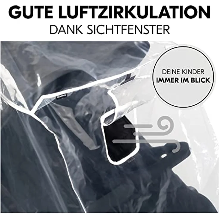 Hauck Universal Regenschutz Zwillingwagen Geschwisterwagen, Reflektierende Umrandung, Kontakt-Fenster, Gute Luftzirkulation, Einfache Befestigung, Transparent – Bild 4